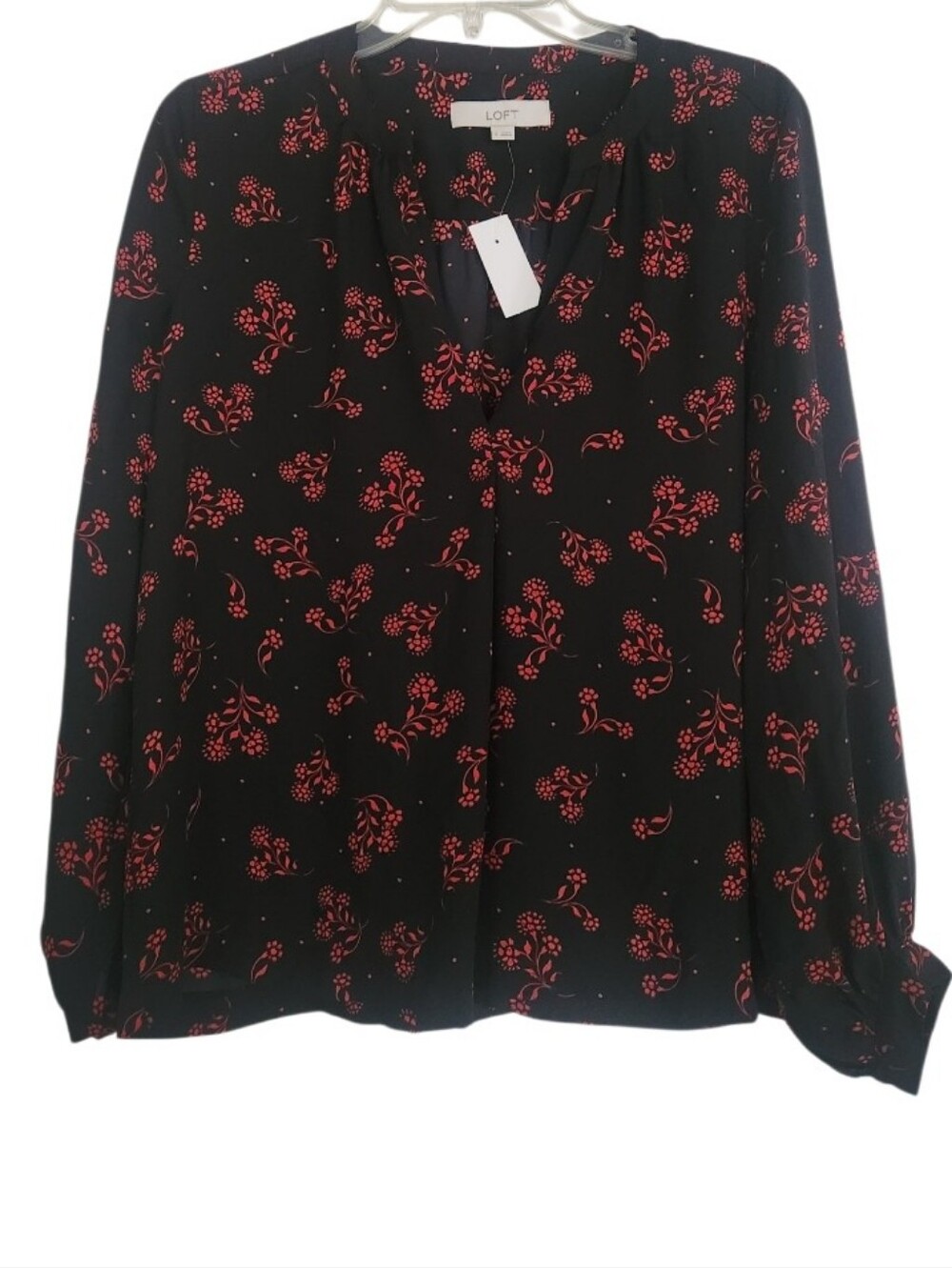 LOFT Black Blouse with Red Floral Print Sz Small Nwt